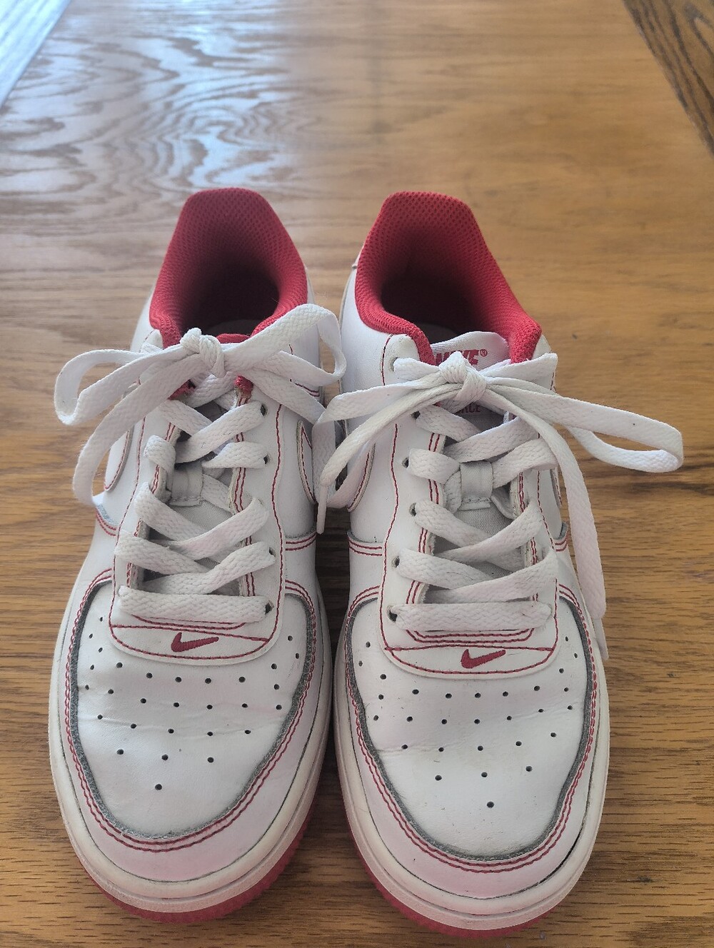 Nike Kids White with Red Accents Air Force 1 Sneakers